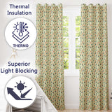 Retro Floral Pots Orange Blue Seamless Pattern  Readymade Eyelet Ring Top Thermal 100% Blackout Curtains