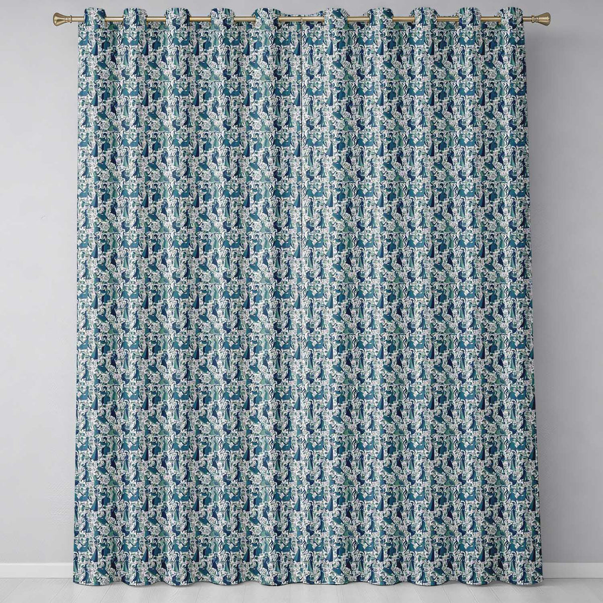 Elegant Blue Art Nouveau Women Seamless Pattern  Readymade Eyelet Ring Top Thermal 100% Blackout Curtains