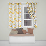 Yellow Butterflies Floral Spring Seamless Pattern  Readymade Eyelet Ring Top Thermal 100% Blackout Curtains