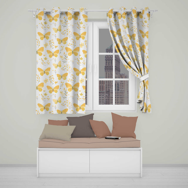 Yellow Butterflies Floral Spring Seamless Pattern  Readymade Eyelet Ring Top Thermal 100% Blackout Curtains