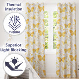 Yellow Butterflies Floral Spring Seamless Pattern  Readymade Eyelet Ring Top Thermal 100% Blackout Curtains