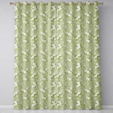 Elegant White Flowers Green Background Seamless Pattern  Readymade Eyelet Ring Top Thermal 100% Blackout Curtains
