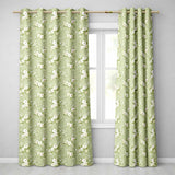 Elegant White Flowers Green Background Seamless Pattern  Readymade Eyelet Ring Top Thermal 100% Blackout Curtains