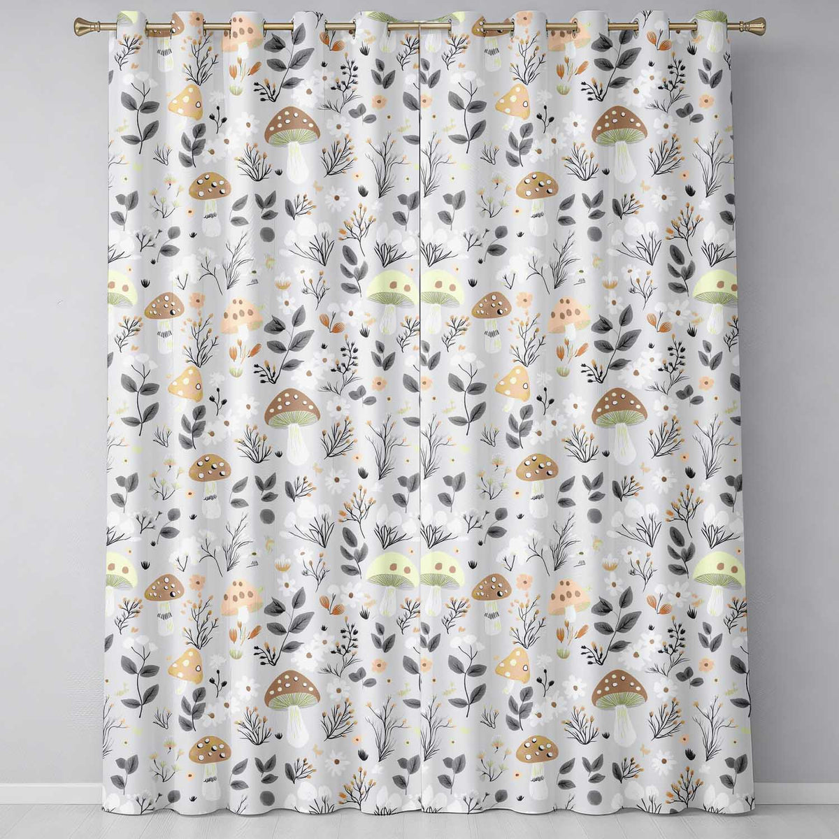 Cute Woodland Mushrooms Floral Seamless Pattern  Readymade Eyelet Ring Top Thermal 100% Blackout Curtains