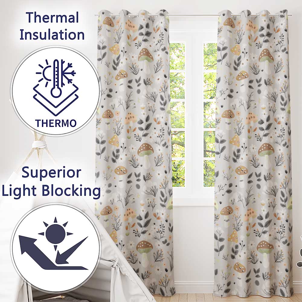 Cute Woodland Mushrooms Floral Seamless Pattern  Readymade Eyelet Ring Top Thermal 100% Blackout Curtains