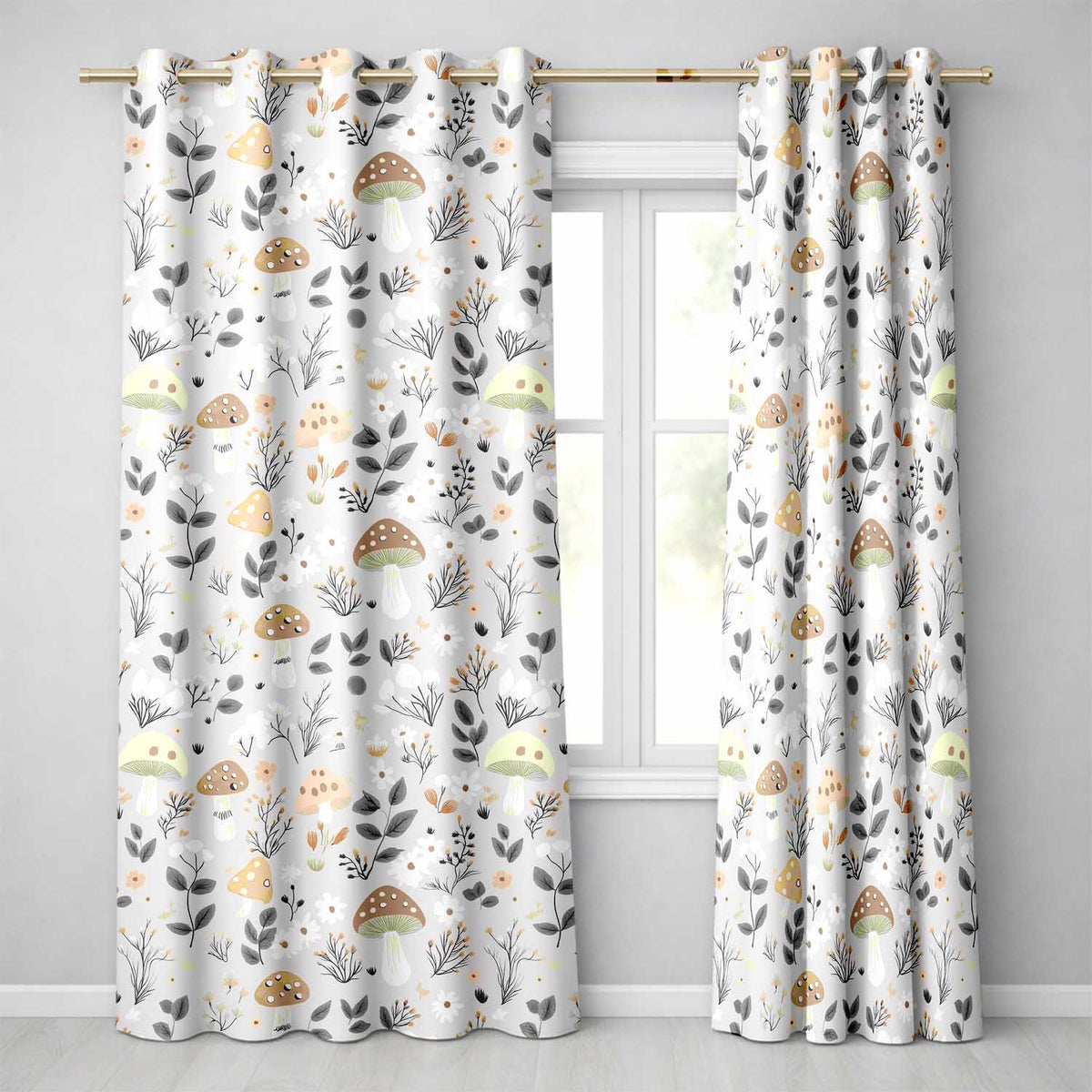 Cute Woodland Mushrooms Floral Seamless Pattern  Readymade Eyelet Ring Top Thermal 100% Blackout Curtains