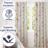 Boho Moon Stars Floral Dreamy Seamless Pattern  Readymade Eyelet Ring Top Thermal 100% Blackout Curtains