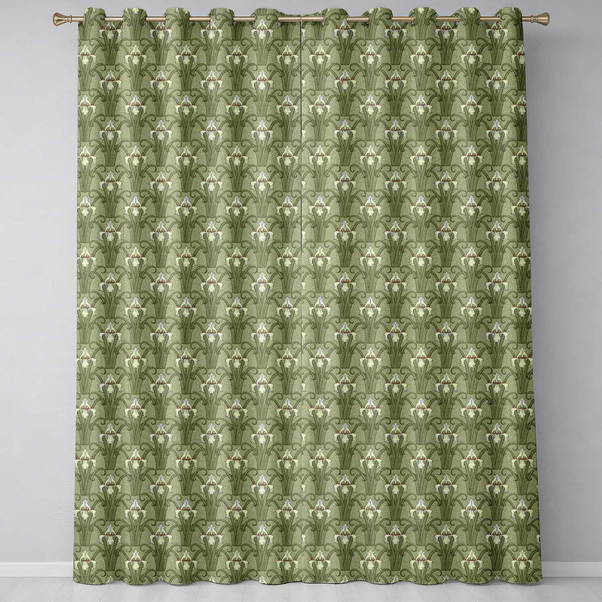Vintage Lily Floral Green Art Nouveau Seamless Pattern  Readymade Eyelet Ring Top Thermal 100% Blackout Curtains