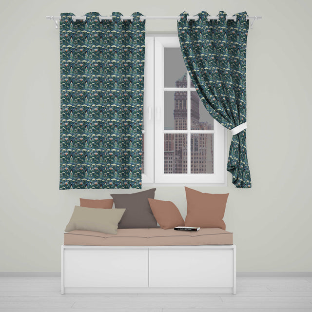 Cute Kawaii Geisha Floral Garden Lantern Seamless Pattern  Readymade Eyelet Ring Top Thermal 100% Blackout Curtains