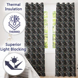 Elegant Japanese Women Floral Night Garden Seamless Pattern  Readymade Eyelet Ring Top Thermal 100% Blackout Curtains