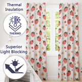 Cute Strawberry Daisy Floral Soft Seamless Pattern  Readymade Eyelet Ring Top Thermal 100% Blackout Curtains