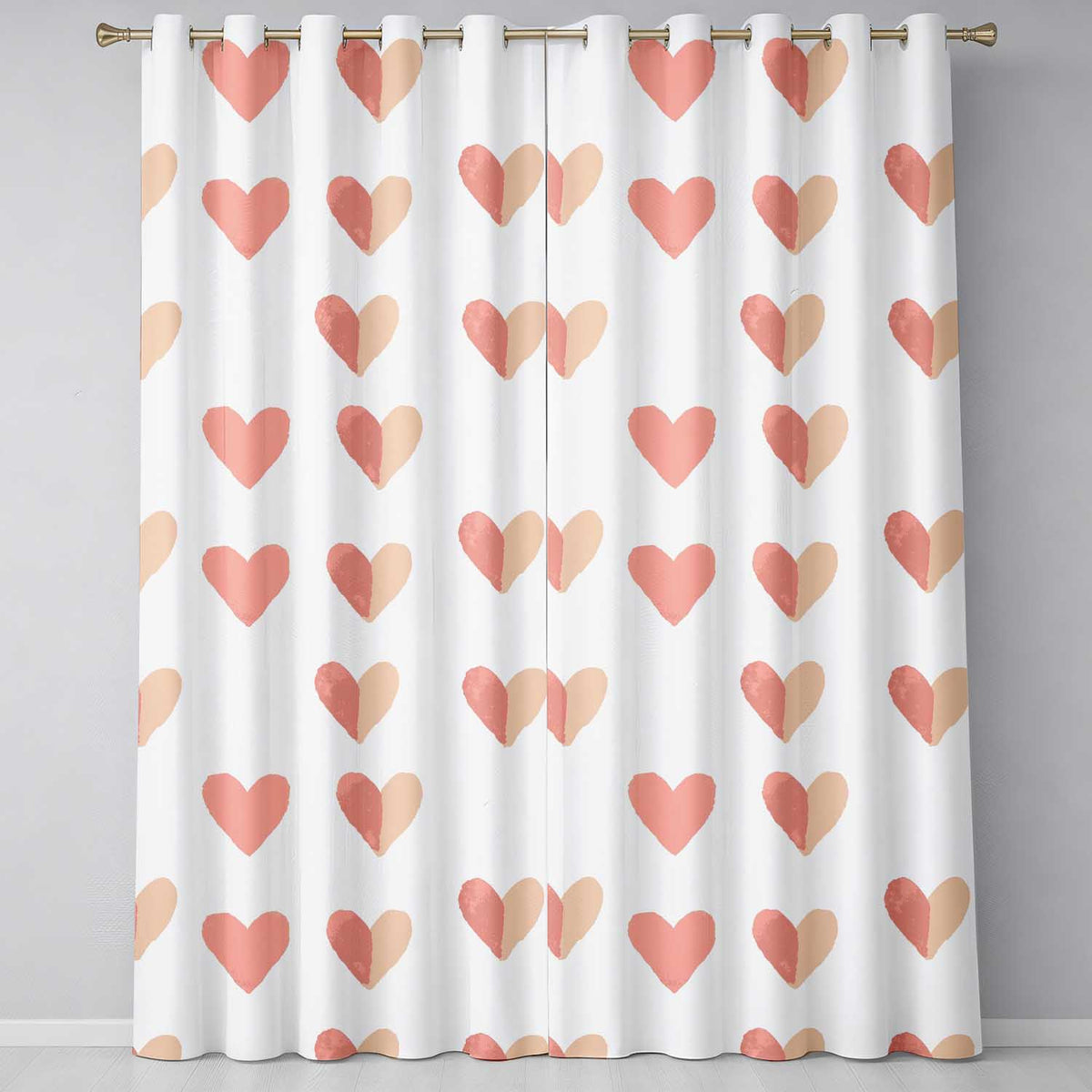 Soft Pink Heart Love Romantic Seamless Pattern  Readymade Eyelet Ring Top Thermal 100% Blackout Curtains