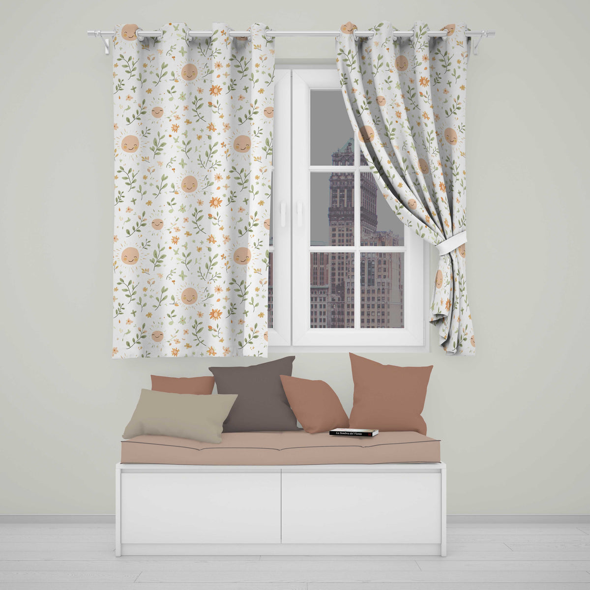 Smiling Sun Floral Nature Cute Seamless Pattern  Readymade Eyelet Ring Top Thermal 100% Blackout Curtains