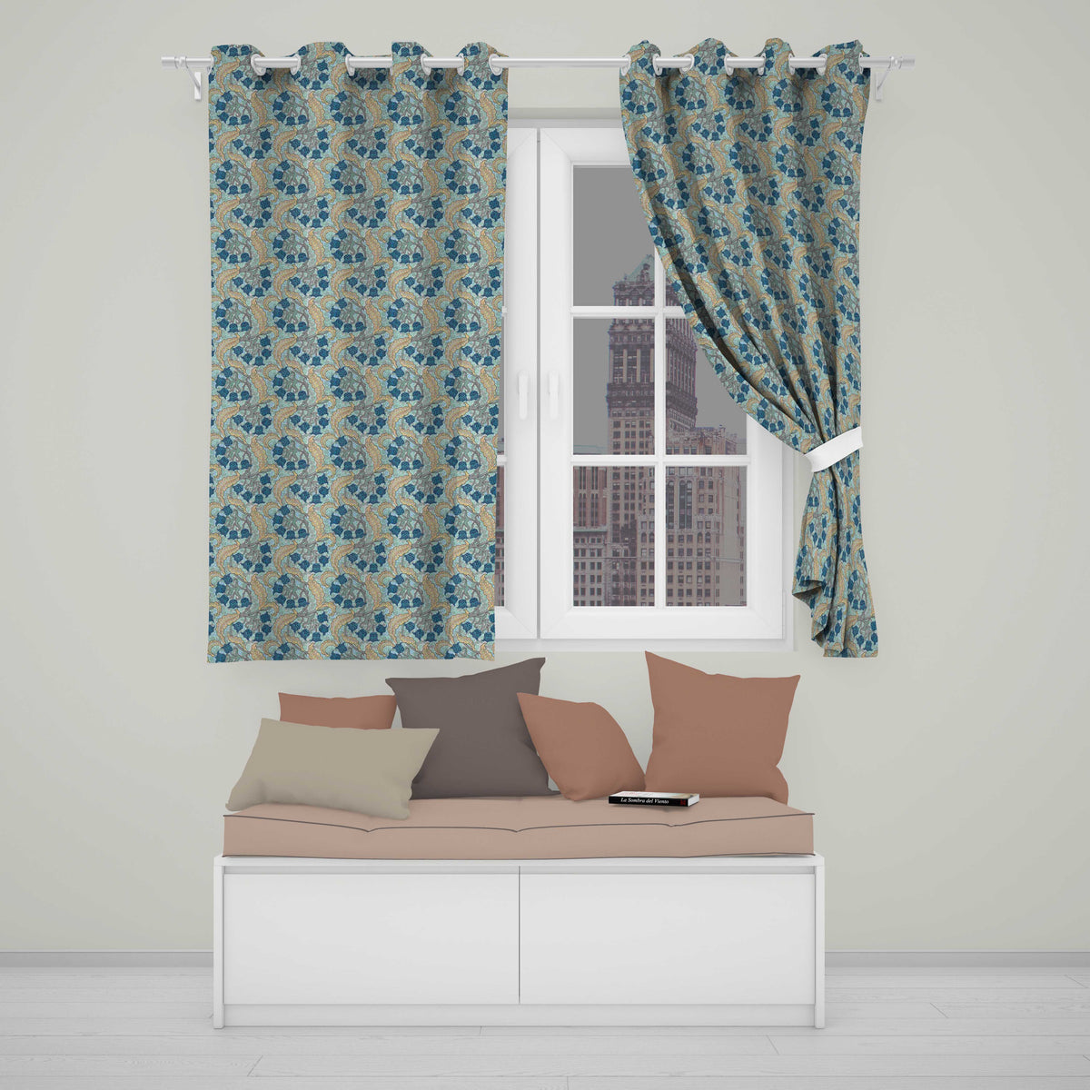 William Morris Style Blue Floral Seamless Pattern  Readymade Eyelet Ring Top Thermal 100% Blackout Curtains