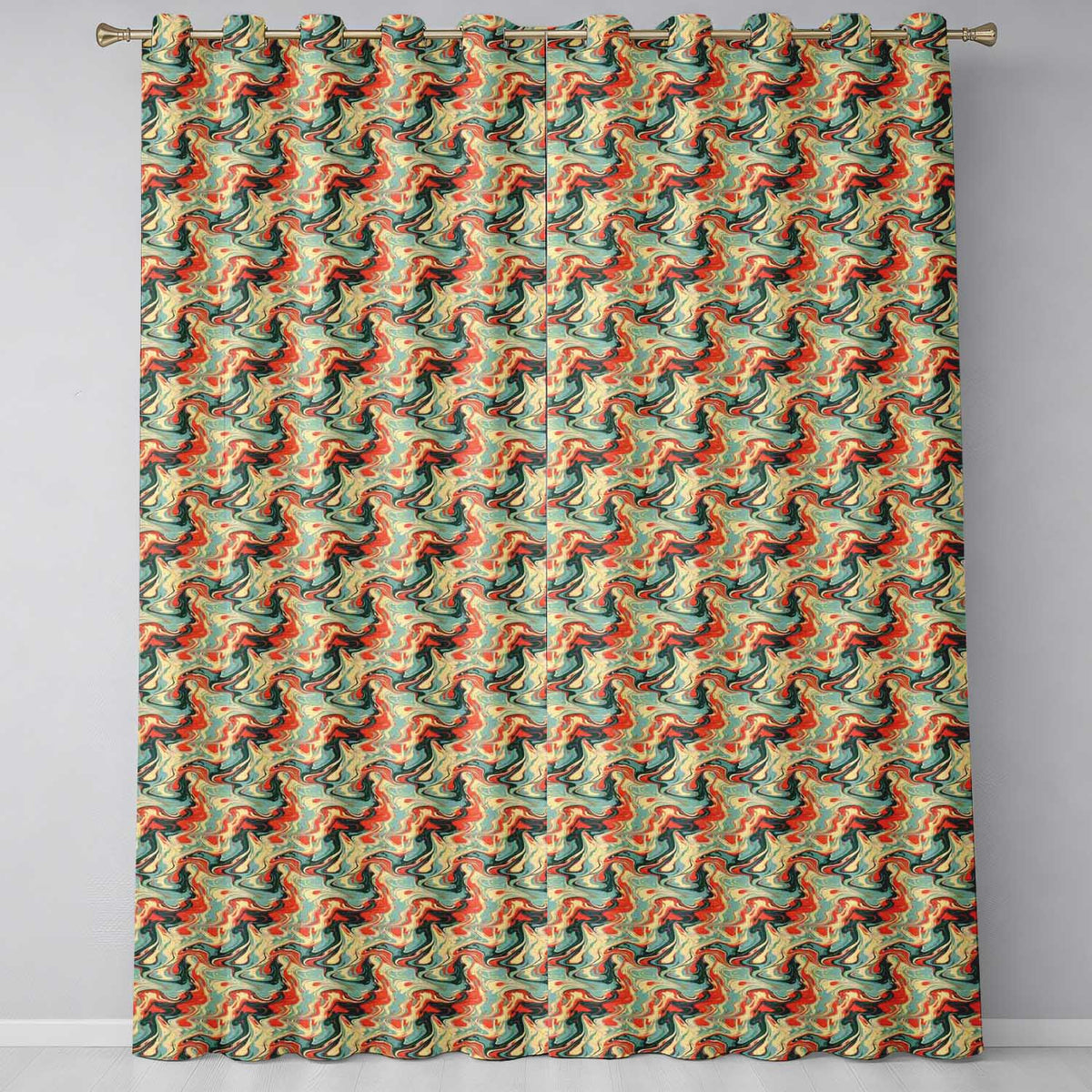 Retro Orange Teal Swirl Marble Seamless Pattern  Readymade Eyelet Ring Top Thermal 100% Blackout Curtains