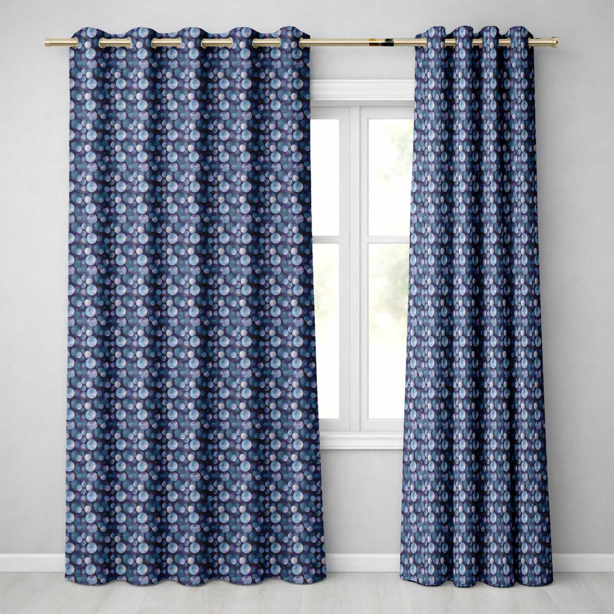 Monochrome Bubble Circle Pattern on Deep Blue Background Seamless Pattern  Readymade Eyelet Ring Top Thermal 100% Blackout Curtains