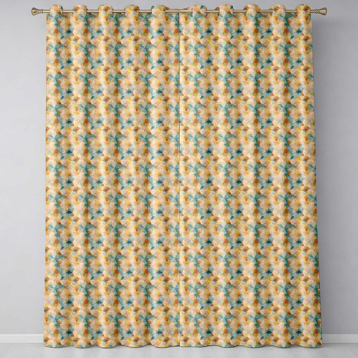 Abstract Geometric Watercolor Shapes in Soft Blue and Orange Seamless Pattern  Readymade Eyelet Ring Top Thermal 100% Blackout Curtains