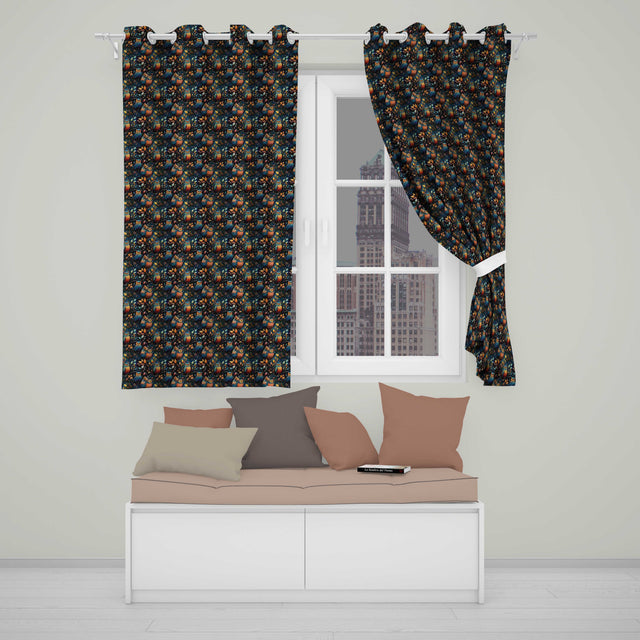 Colorful Autumn Owl Birds with Leaves Night Background Seamless Pattern  Readymade Eyelet Ring Top Thermal 100% Blackout Curtains