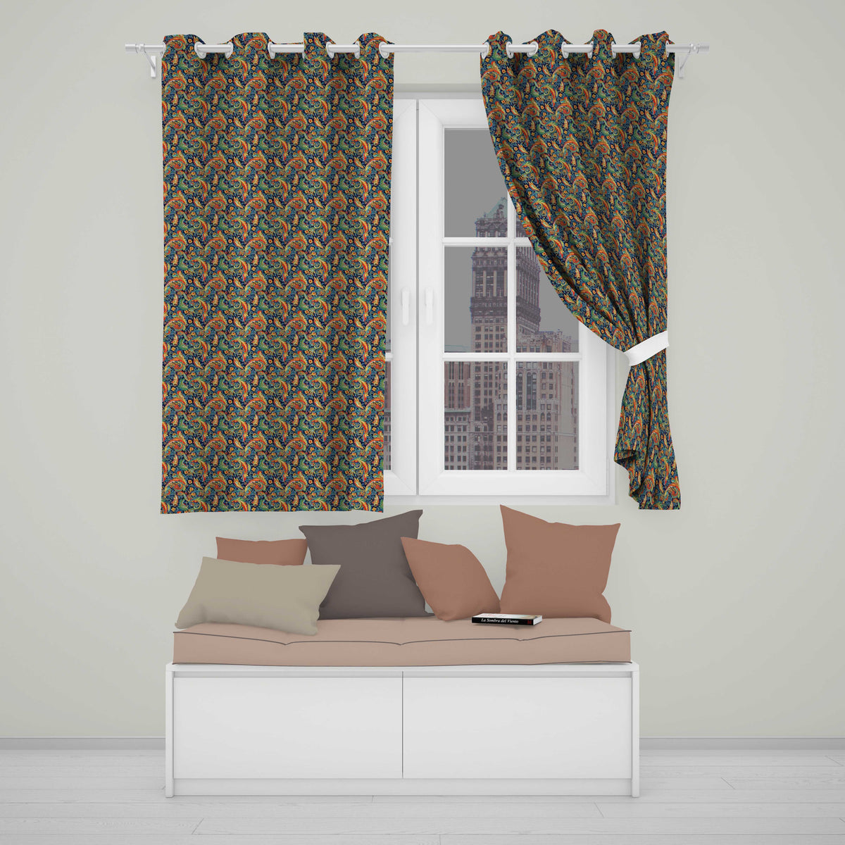 Vibrant Paisley Floral Swirl Pattern Rich Ornamental Textile Design  Readymade Eyelet Ring Top Thermal 100% Blackout Curtains