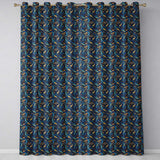 Blue Gold Paisley Ornate Floral Pattern Elegant Vintage Textile Design  Readymade Eyelet Ring Top Thermal 100% Blackout Curtains