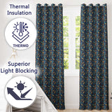 Blue Gold Paisley Ornate Floral Pattern Elegant Vintage Textile Design  Readymade Eyelet Ring Top Thermal 100% Blackout Curtains