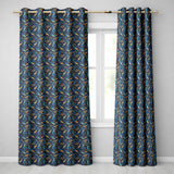 Blue Gold Paisley Ornate Floral Pattern Elegant Vintage Textile Design  Readymade Eyelet Ring Top Thermal 100% Blackout Curtains