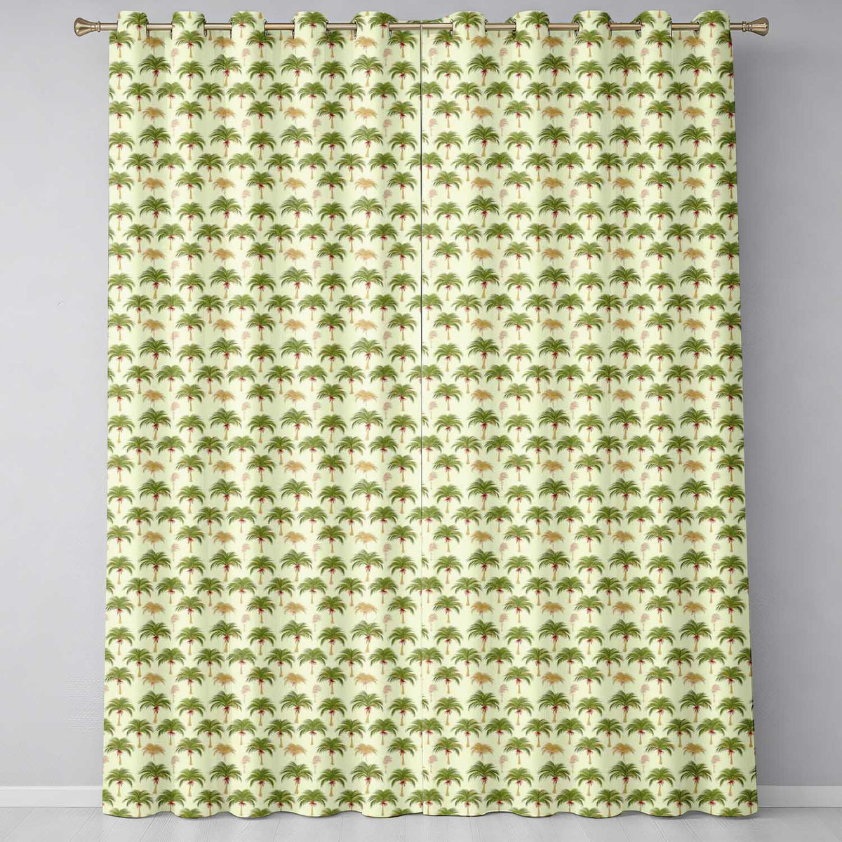Minimal Green Palm Tree Repeating Pattern Soft Tropical Neutral Textile Design  Readymade Eyelet Ring Top Thermal 100% Blackout Curtains