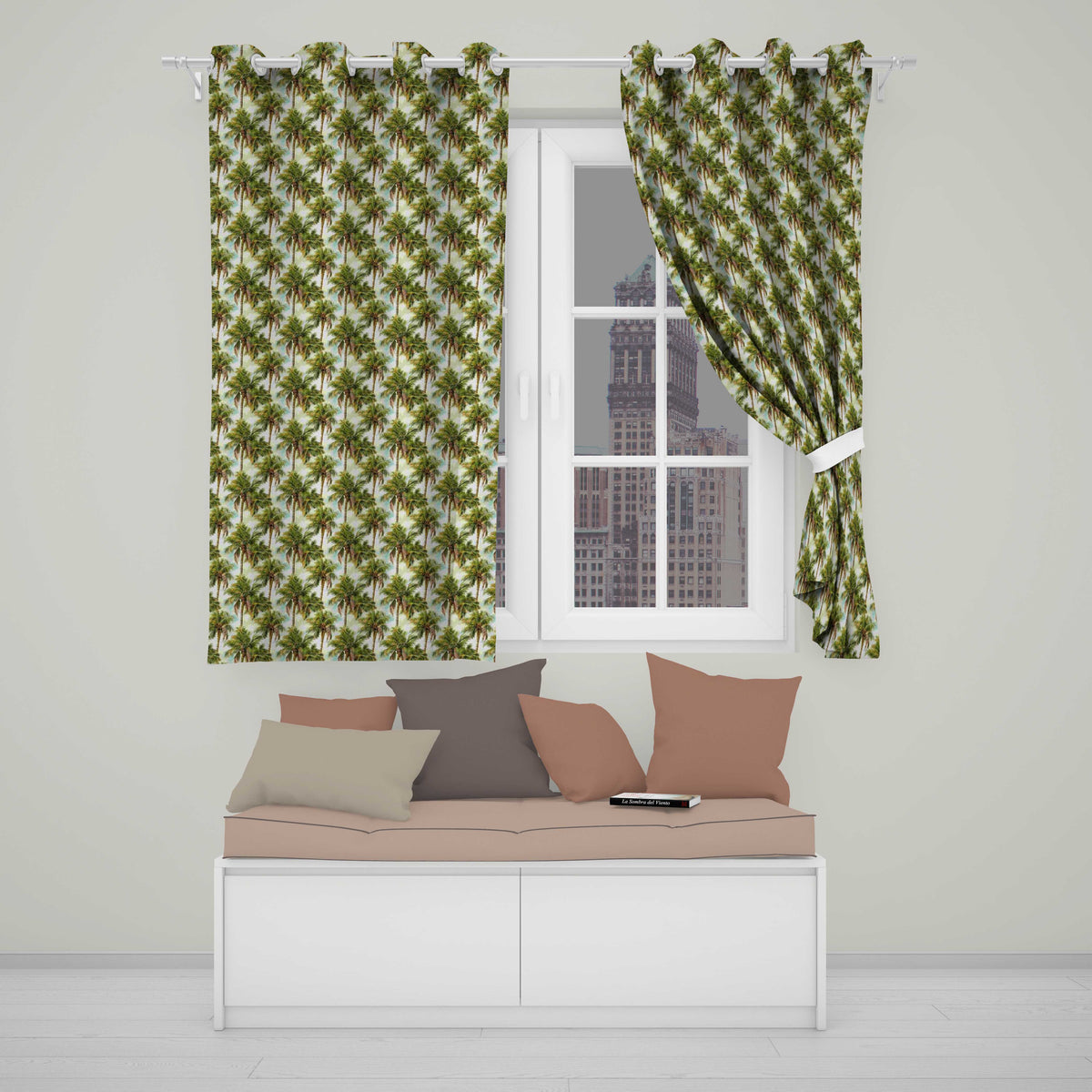 Realistic Tropical Palm Tree Sky Background Seamless Pattern Coastal  Readymade Eyelet Ring Top Thermal 100% Blackout Curtains