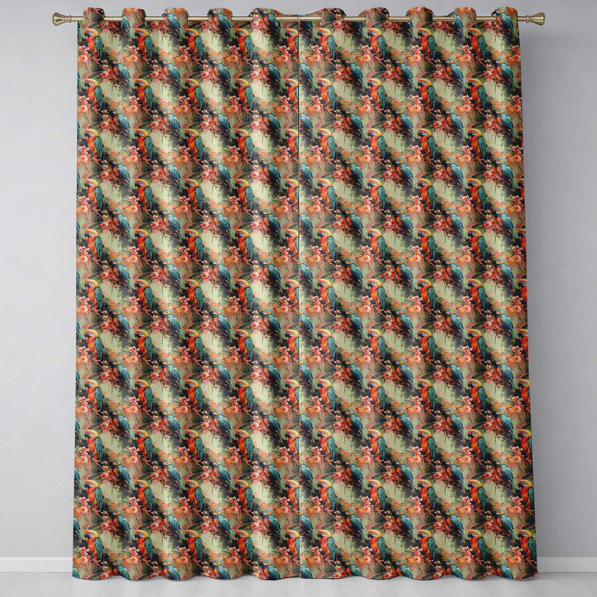 Exotic Parrot Birds with Blossom Branch Seamless Pattern Artistic Jungle  Readymade Eyelet Ring Top Thermal 100% Blackout Curtains
