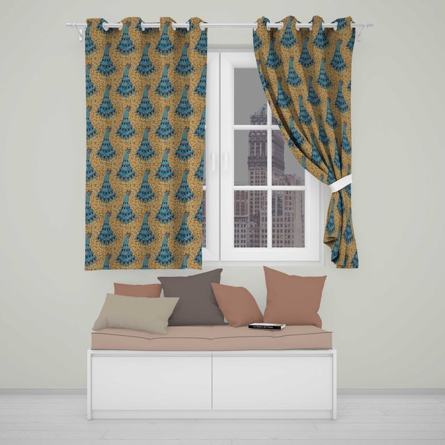 Vintage Art Nouveau Peacock Floral Seamless Pattern Ornamental Textile  Readymade Eyelet Ring Top Thermal 100% Blackout Curtains