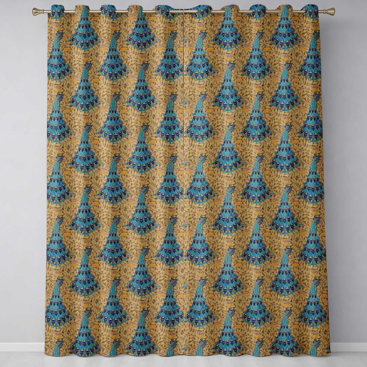 Vintage Art Nouveau Peacock Floral Seamless Pattern Ornamental Textile  Readymade Eyelet Ring Top Thermal 100% Blackout Curtains