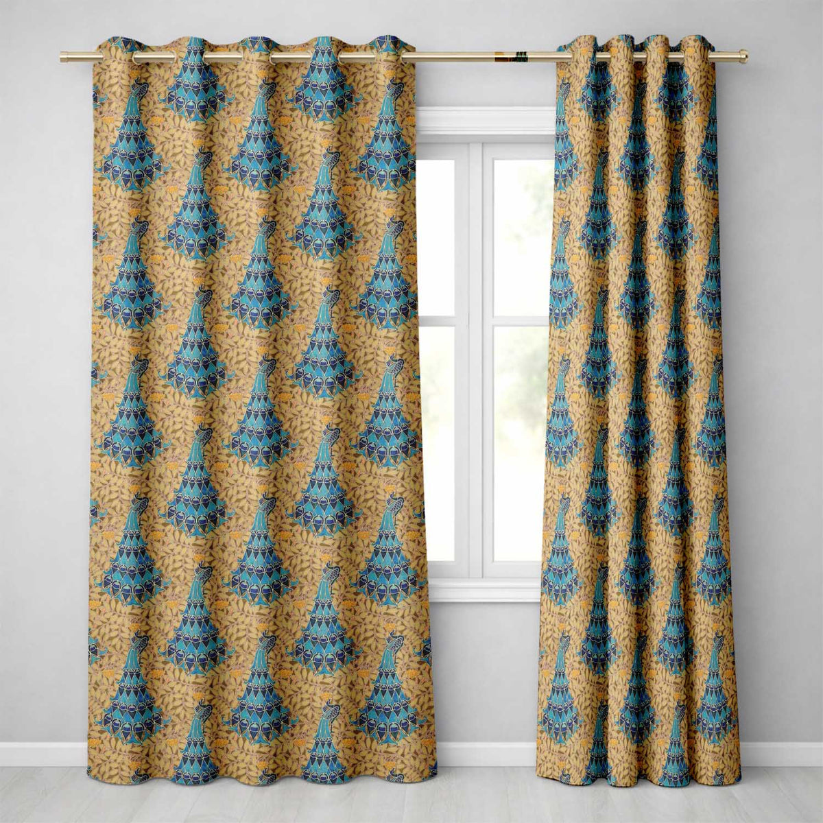 Vintage Art Nouveau Peacock Floral Seamless Pattern Ornamental Textile  Readymade Eyelet Ring Top Thermal 100% Blackout Curtains