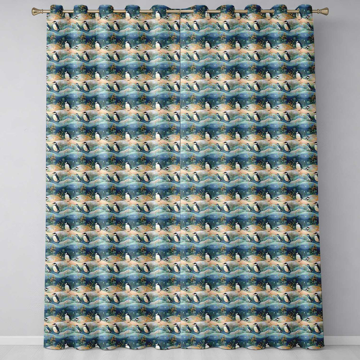 Penguin Birds in Winter Landscape Seamless Pattern Cute Nature Textile  Readymade Eyelet Ring Top Thermal 100% Blackout Curtains