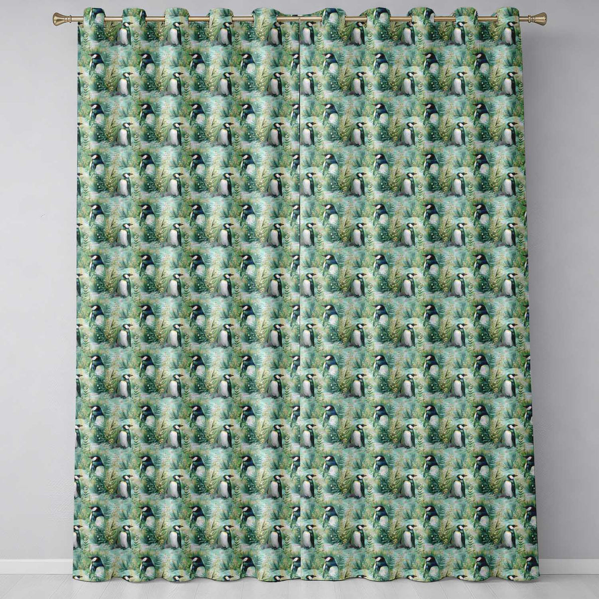 Gentle Penguin Birds in Meadow Grass Seamless Pattern Soft Nature  Readymade Eyelet Ring Top Thermal 100% Blackout Curtains