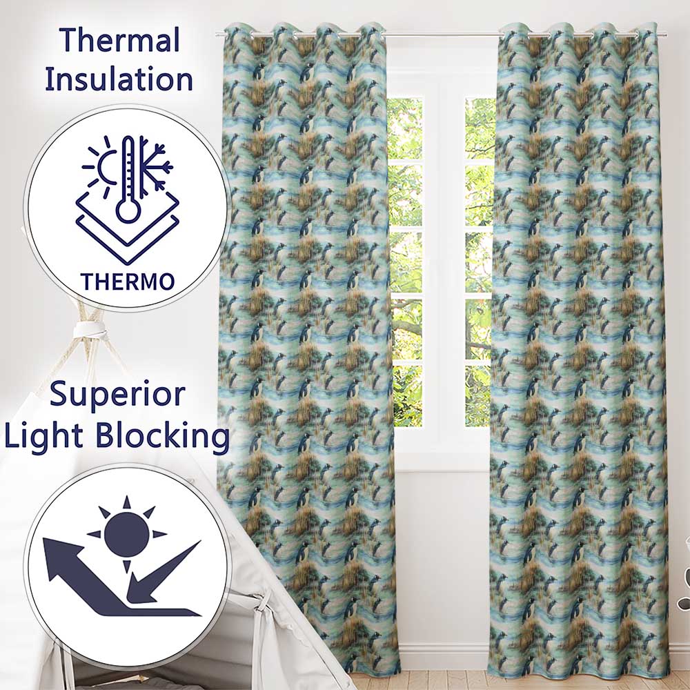 Penguin Birds by Water Grassland Seamless Pattern Artistic Nature  Readymade Eyelet Ring Top Thermal 100% Blackout Curtains