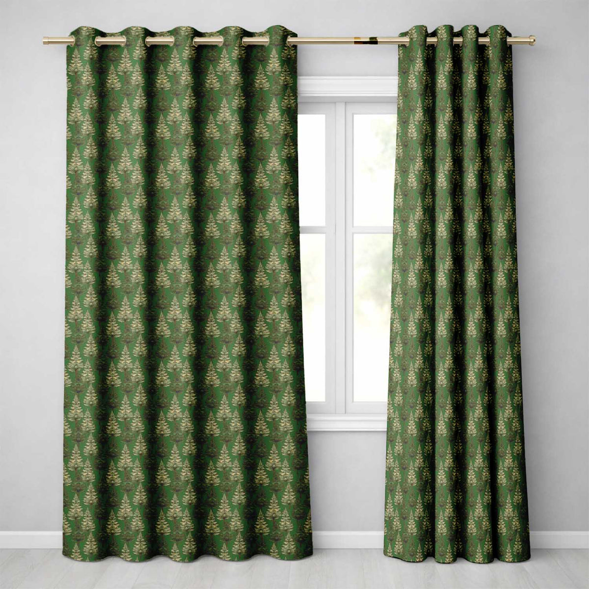 Vintage Pine Tree Forest Repeat Seamless Pattern Classic Woodland  Readymade Eyelet Ring Top Thermal 100% Blackout Curtains