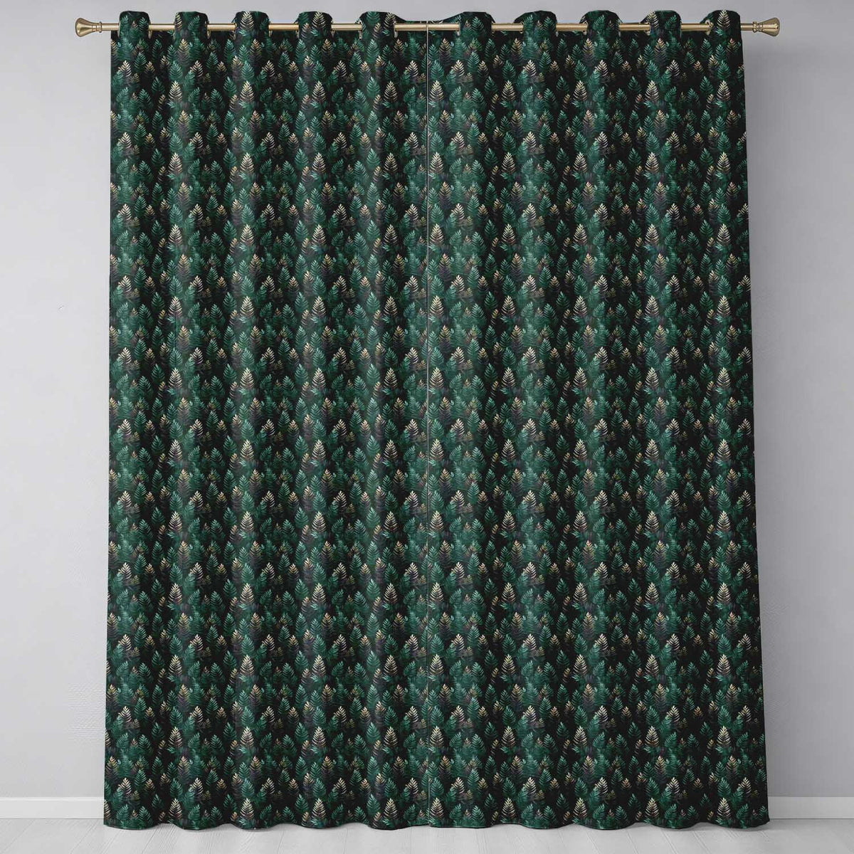 Decorative Pine Leaf Pattern Seamless Botanical Woodland  Readymade Eyelet Ring Top Thermal 100% Blackout Curtains