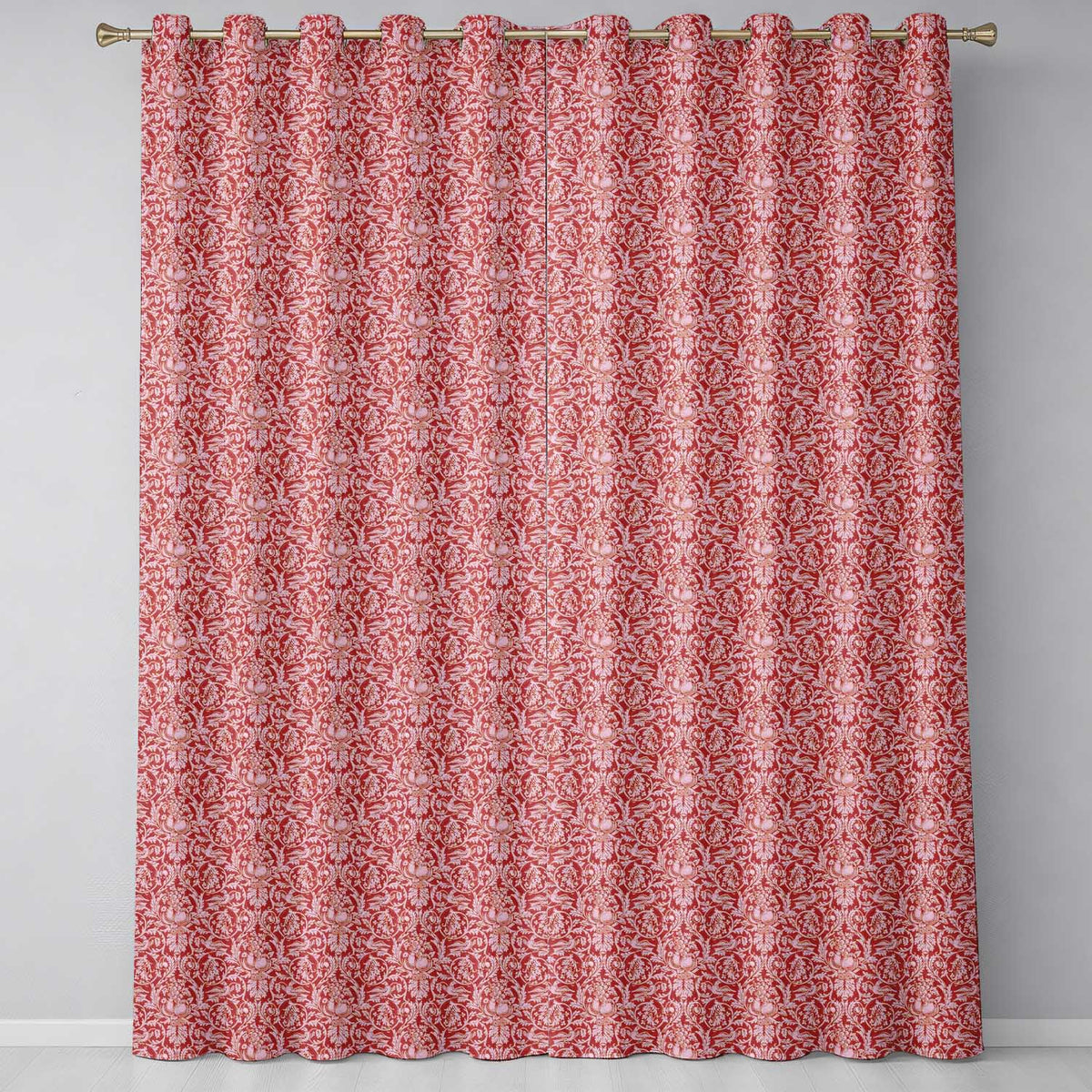 Vintage Red Toile Floral Birds and Fruit Seamless Pattern Classic Textile  Readymade Eyelet Ring Top Thermal 100% Blackout Curtains