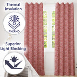 Vintage Red Toile Floral Birds and Fruit Seamless Pattern Classic Textile  Readymade Eyelet Ring Top Thermal 100% Blackout Curtains