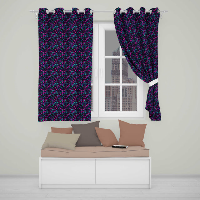 Vibrant Neon Triangular Landscape Seamless Pattern Retro Futuristic Style  Readymade Eyelet Ring Top Thermal 100% Blackout Curtains