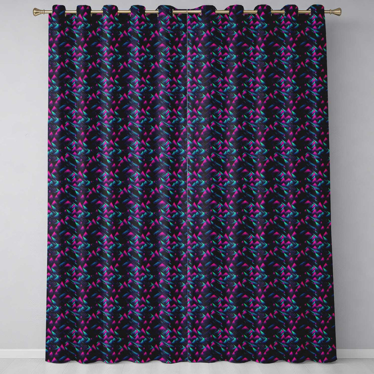 Vibrant Neon Triangular Landscape Seamless Pattern Retro Futuristic Style  Readymade Eyelet Ring Top Thermal 100% Blackout Curtains