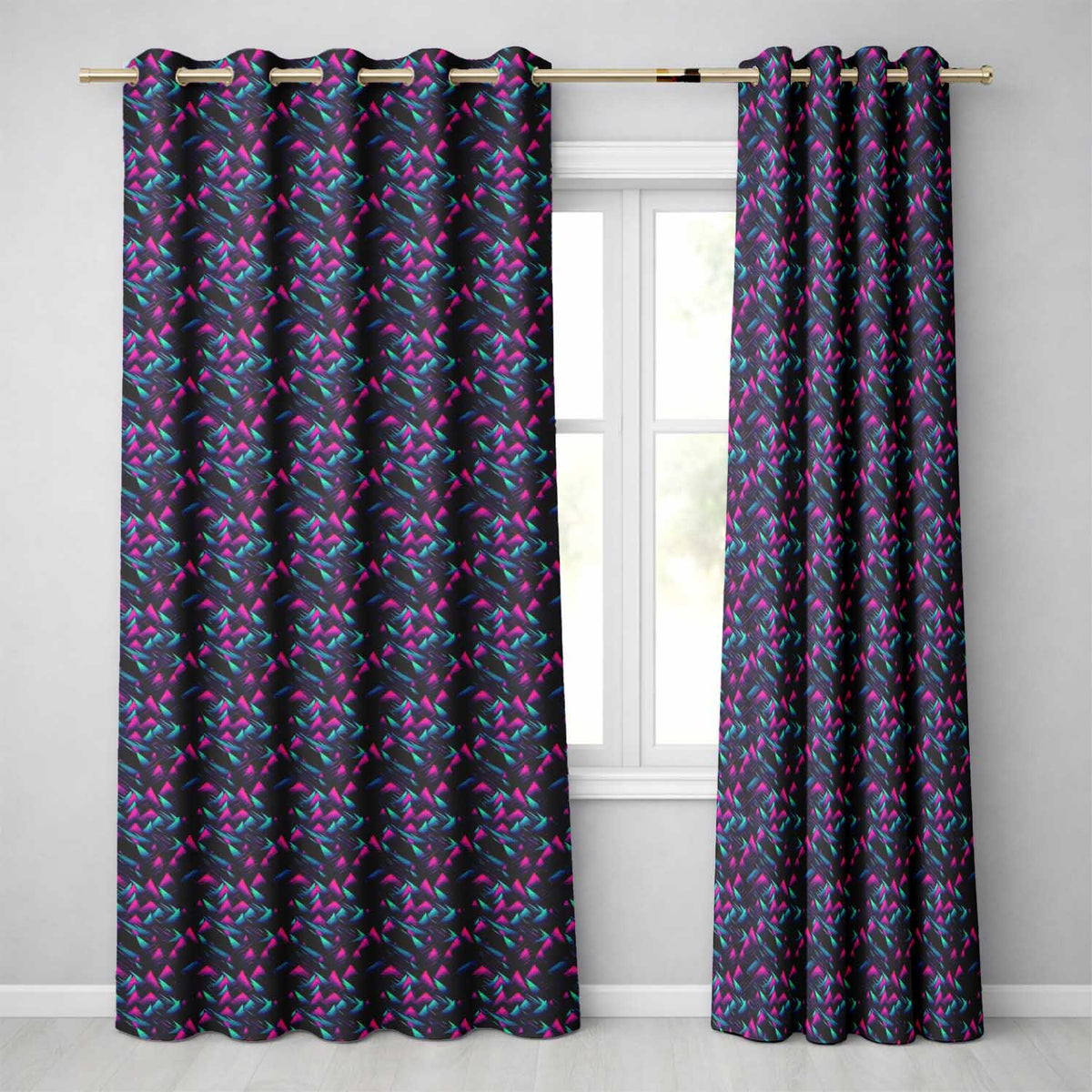 Vibrant Neon Triangular Landscape Seamless Pattern Retro Futuristic Style  Readymade Eyelet Ring Top Thermal 100% Blackout Curtains