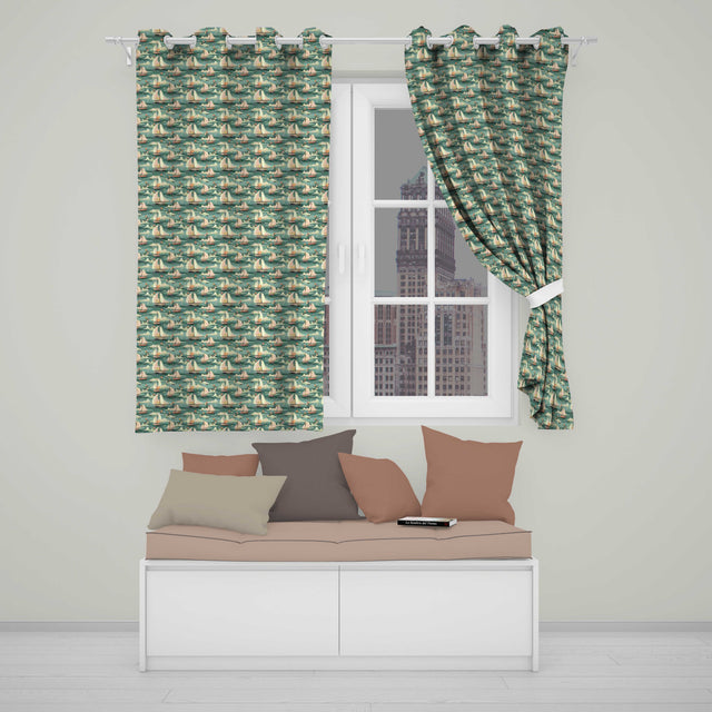 Charming Sailboats Floral Sea Seamless Pattern Whimsical Coastal Design  Readymade Eyelet Ring Top Thermal 100% Blackout Curtains