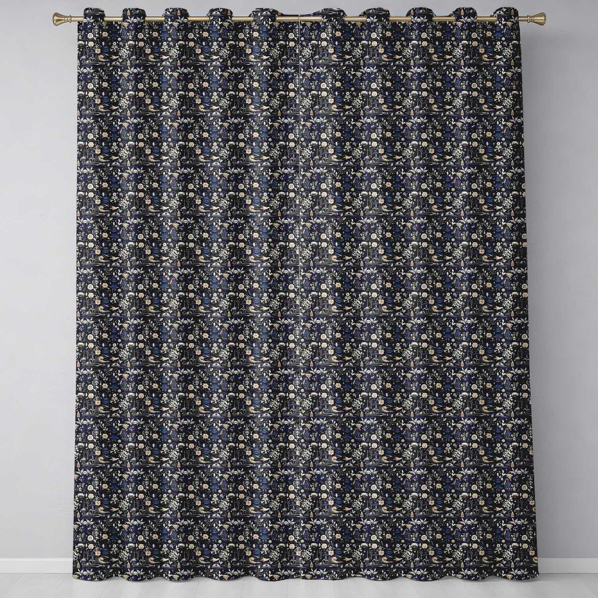 Elegant Midnight Floral Doll Garden Seamless Pattern Dark Blue Botanical  Readymade Eyelet Ring Top Thermal 100% Blackout Curtains