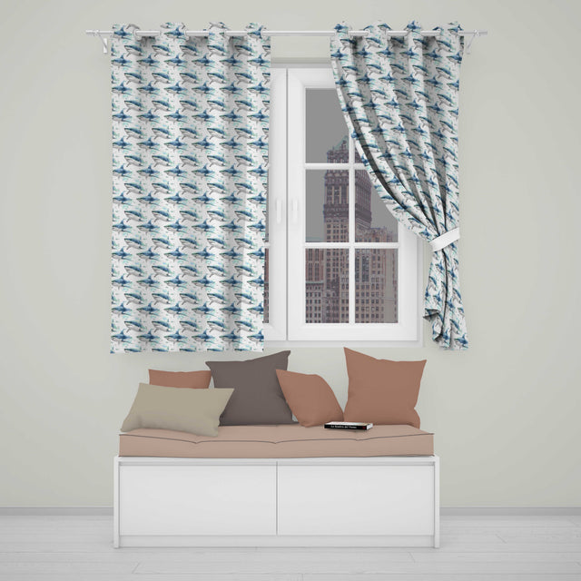 Blue Shark Underwater Ocean Seamless Pattern Light Sea Background  Readymade Eyelet Ring Top Thermal 100% Blackout Curtains