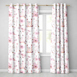 Cute Teddy Bear Pink Floral Seamless Pattern Baby Nursery Design  Readymade Eyelet Ring Top Thermal 100% Blackout Curtains