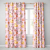 Cute Yellow Duck Floral Seamless Pattern Soft Pink Background Nursery Design  Readymade Eyelet Ring Top Thermal 100% Blackout Curtains