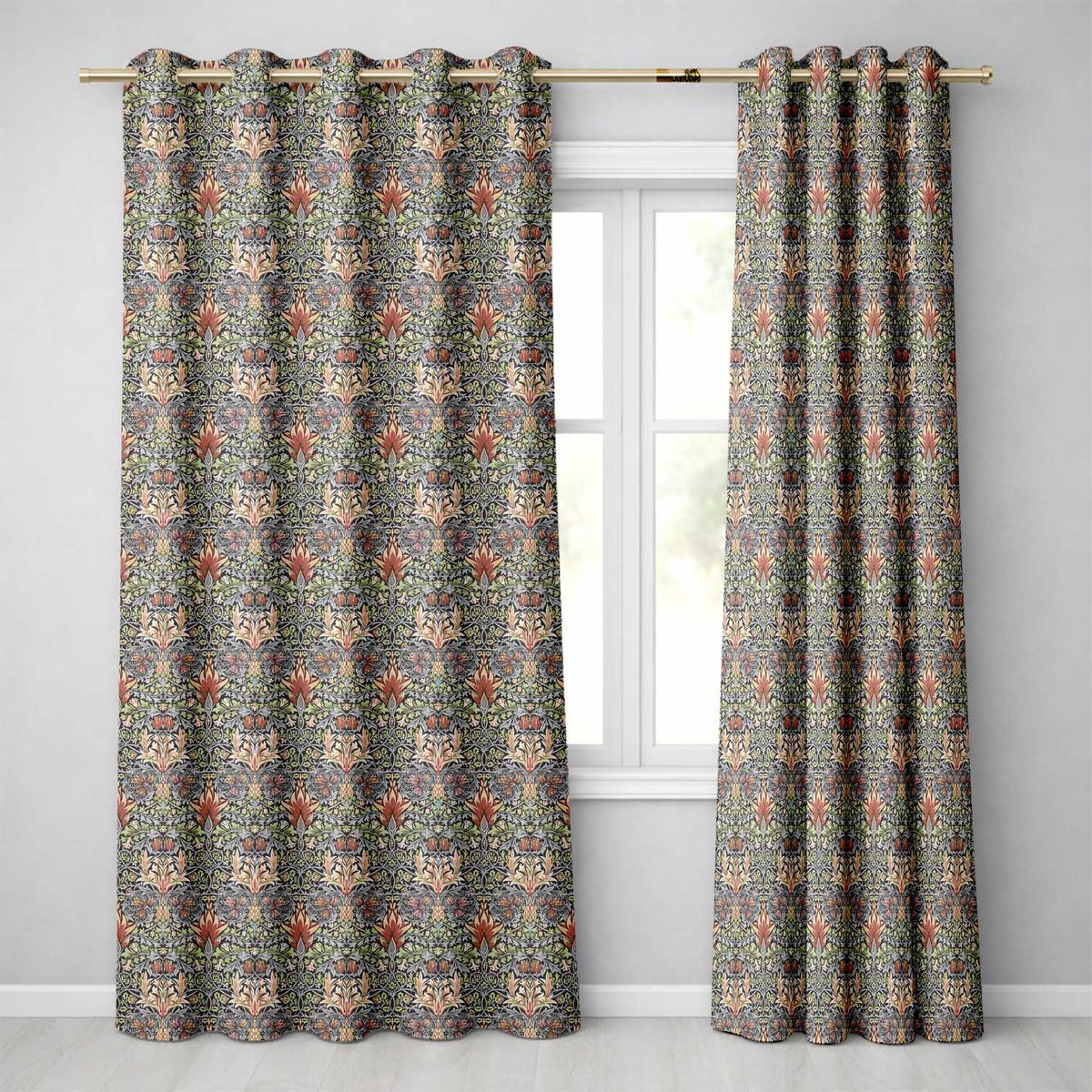 Art Nouveau Green Botanical Floral Seamless Pattern Vintage Nature Background  Readymade Eyelet Ring Top Thermal 100% Blackout Curtains