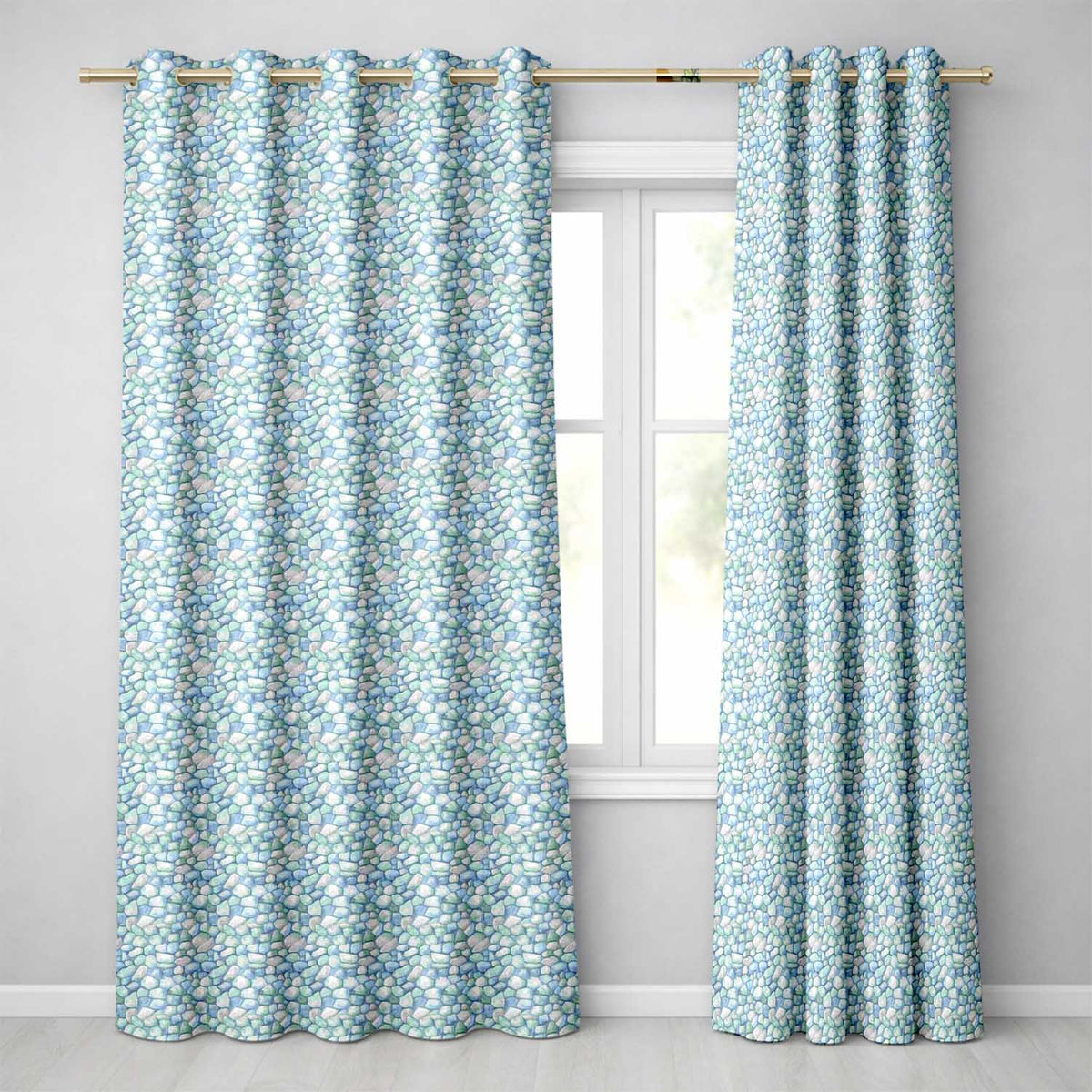 Light Blue Pebble Stone Seamless Pattern Soft Coastal Rock Texture  Readymade Eyelet Ring Top Thermal 100% Blackout Curtains
