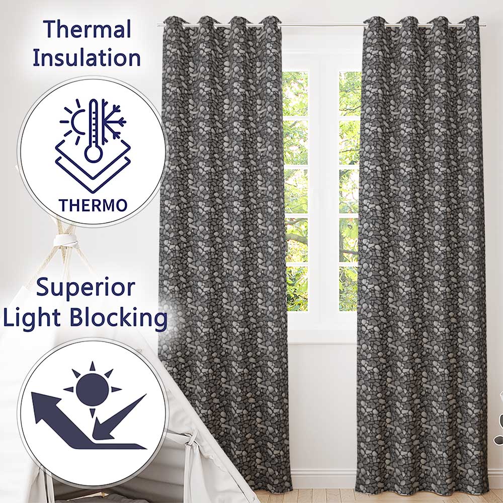 Black and Grey Pebble Stone Seamless Pattern Modern Rock Texture Design  Readymade Eyelet Ring Top Thermal 100% Blackout Curtains